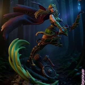 High-resolution elven archer statue STL, perfect for collectors and painters.