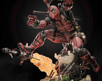 Deadpool Action Pose | Dynamic 3D Print Model | Split Parts & Base | Resin Print Figure