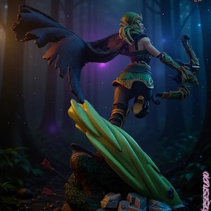 75 mm miniature Alleria Windrunner STL with detailed base and armor texture.