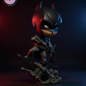 Full-view render of 1:6 chibi masked hero STL figure for resin 3D printing