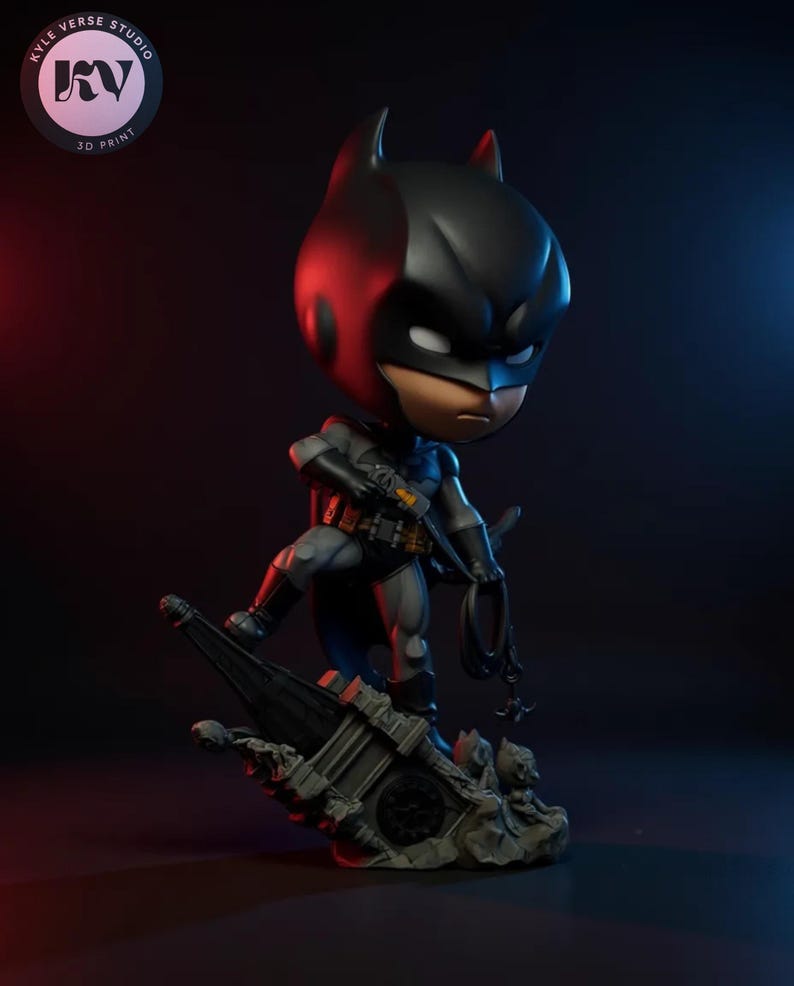 Full-view render of 1:6 chibi masked hero STL figure for resin 3D printing