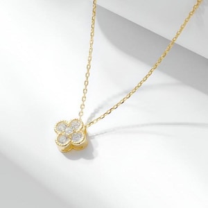 18k gold plated Clover pendant in Gold Vermeil,van clip Sterling Silver 925 Four Leaf Clover necklace,Perfect gift for necklace for her