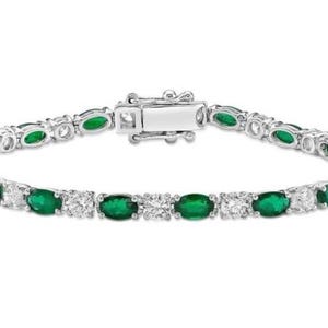 18k gold plated 925 Silver Lab emerald oval Tennis Bracelet For Women Mom Anniversary Wedding Gift For Her,dainty Tennis Bracelet women