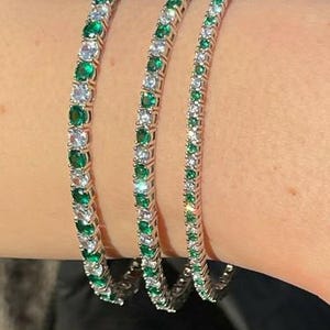 925 Silver Lab Emerald Tennis Bracelet For Men Women Mom Anniversary Wedding Gift For Her, dainty Tennis Bracelet women,Birthstone bracelet
