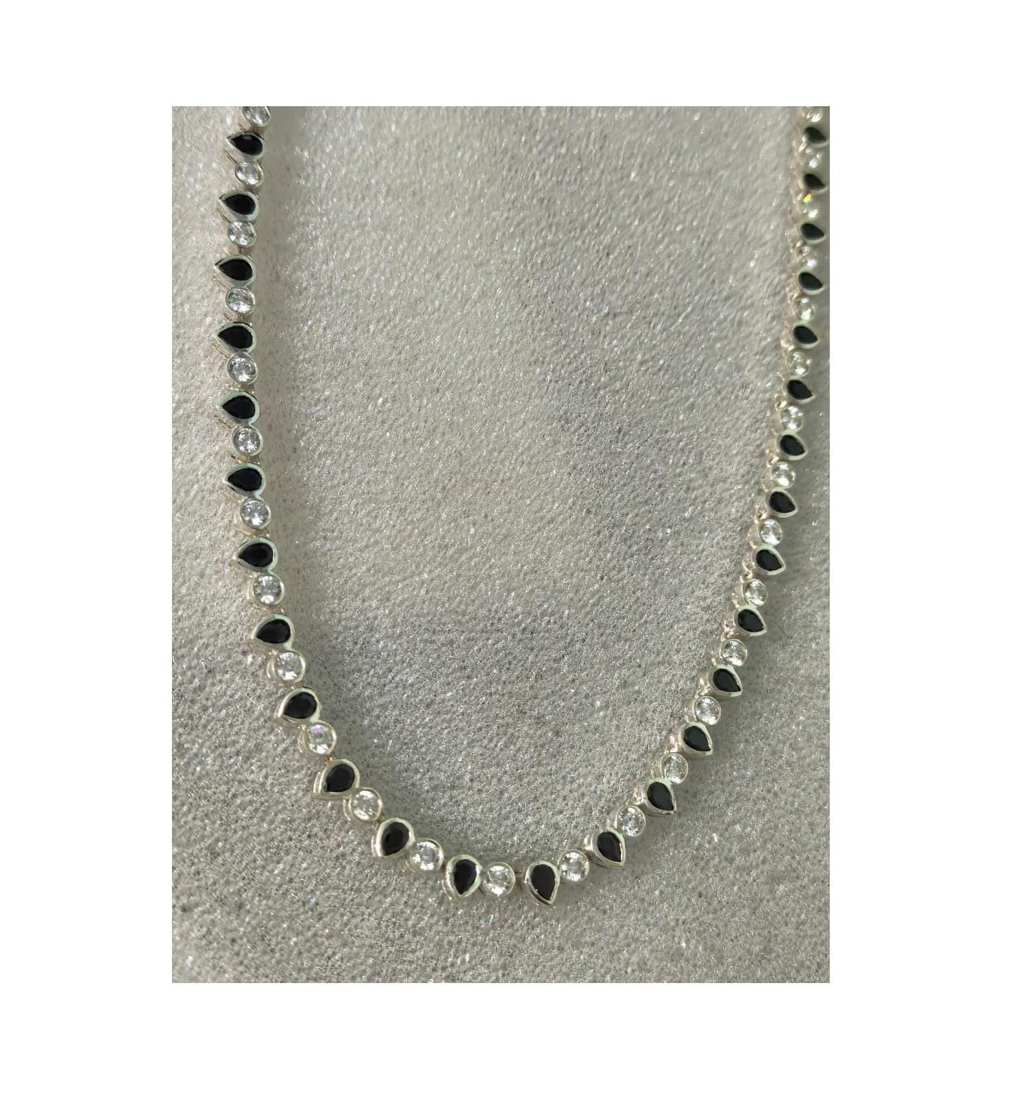 18k gold plated 925 Silver Lab black spinel pear faceted Tennis…