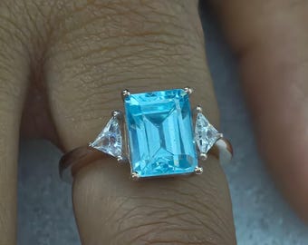 18k vergoldeter Silber Topas Achteckschliff Großer Cocktailring, Geschenk für sie, Jahrestagsring