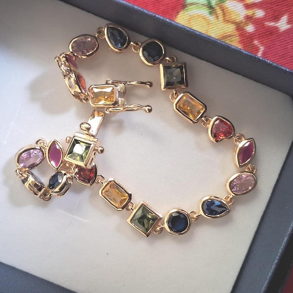 18k gold plated 925 Silver Lab multi Sapphire Tennis necklace For Women Anniversary Wedding Gift, layering necklace for women multi shapes