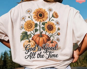 Floral Pumpkin Christian PNG: God is Good, Autumn Sunflower Design (Digital Download)