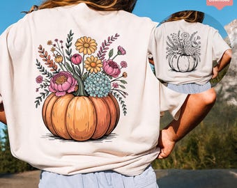 Pumpkin Floral Bouquet PNG Fall Thanksgiving Clipart Flower Bouquet Sublimation (Digital Download)