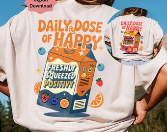 Groovy Juice Carton PNG, Retro Positive Quote Sublimation, Mental Health Daily Dose of Happy Design, Colorful Motivational Juice Box