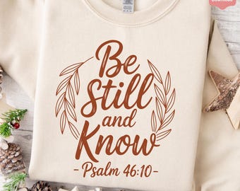 «Estad quietos y sabed» (PNG), Salmo 46:10. Diseño con versículo bíblico. Sublimación cristiana para Cricut. Ideal para tazas, decoración de pared y descarga digital.