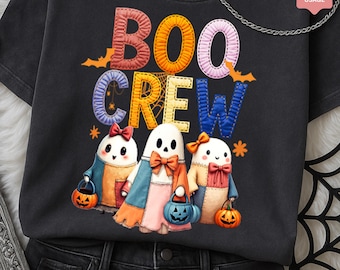 Cute Halloween Ghost PNG, Boo Crew with Pumpkins Clipart, Trick or Treat Digital Download, Spooky Fall Sublimation Design