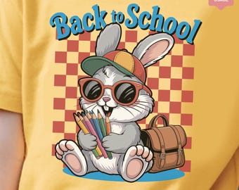 Bunny Back to School PNG: Kaninchen mit Stiften und Rucksack Clipart, Sublimation (digitaler Download)