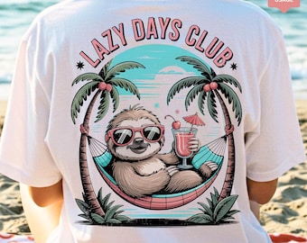 Sloth Summer PNG: Retro Tropical Clipart „Leniwe dni”, Hamak tropikalny do sublimacji (pobranie cyfrowe)