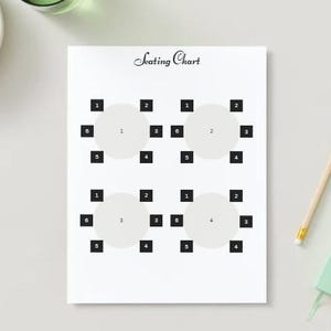 Wedding Seating chart includes four round tables with six chairs at each table! Organize your reception seating chart now!