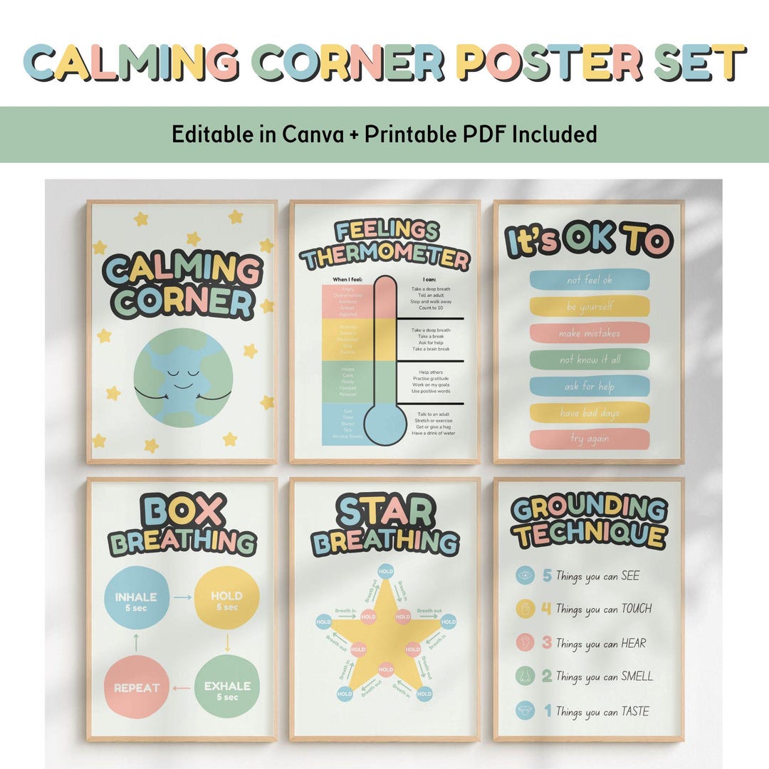 Calming Corner Poster Set | Editable Canva + Printable | SEL Classroom ...