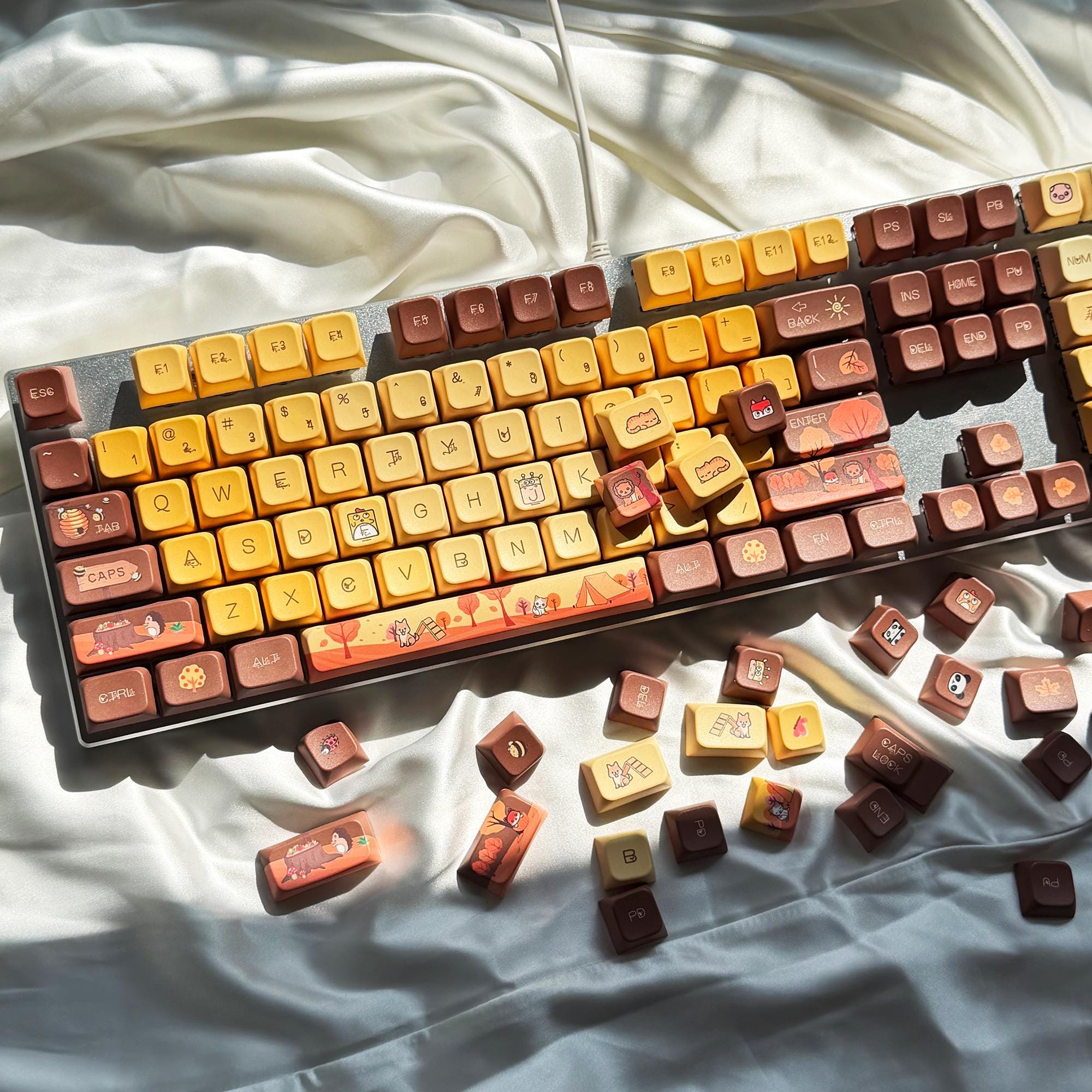 Fall Key Caps Handcrafted Autumn Gradient Keycap Set | 138 Keys Yellow & Brown PBT ...