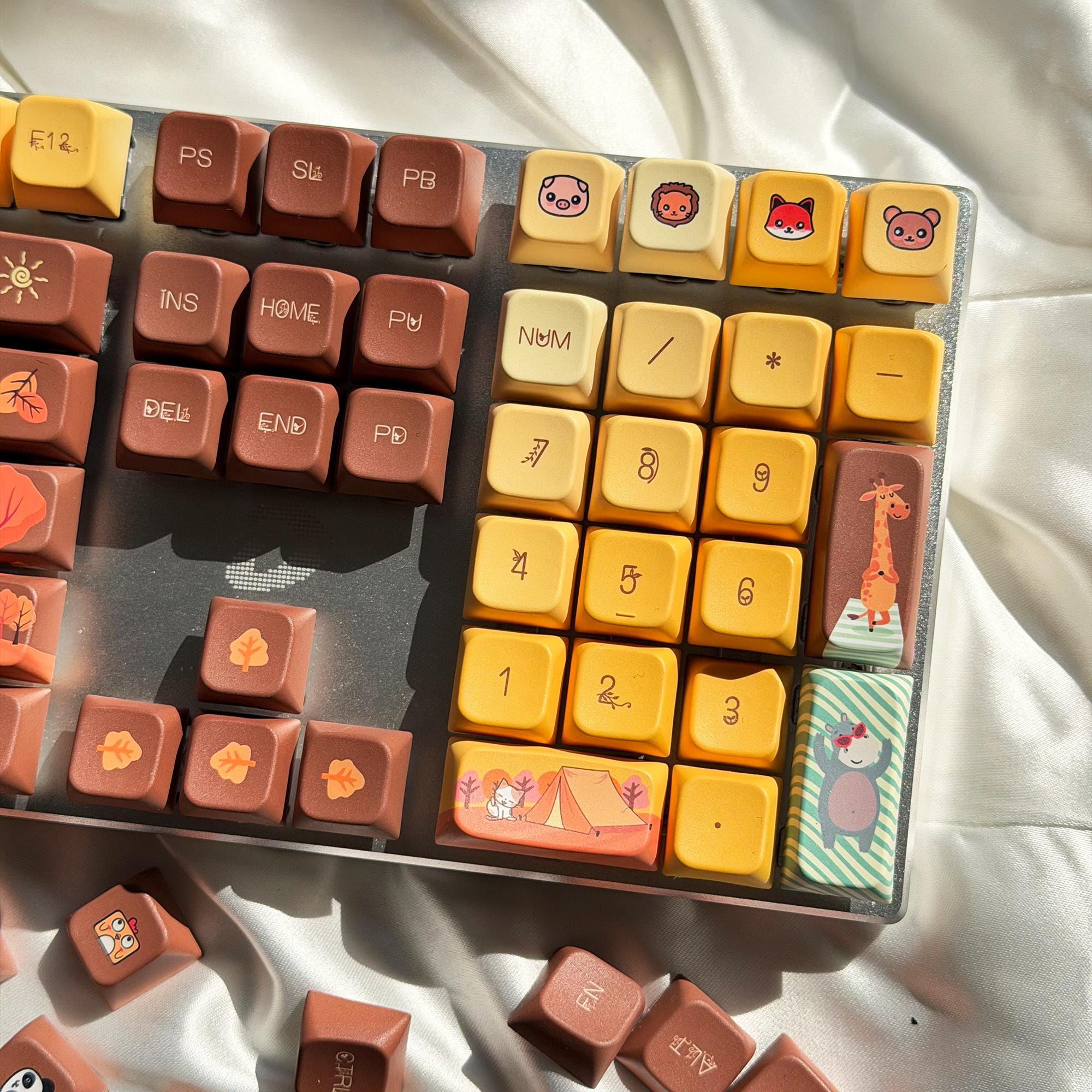 Fall Key Caps Handcrafted Autumn Gradient Keycap Set | 138 Keys Yellow & Brown PBT ...