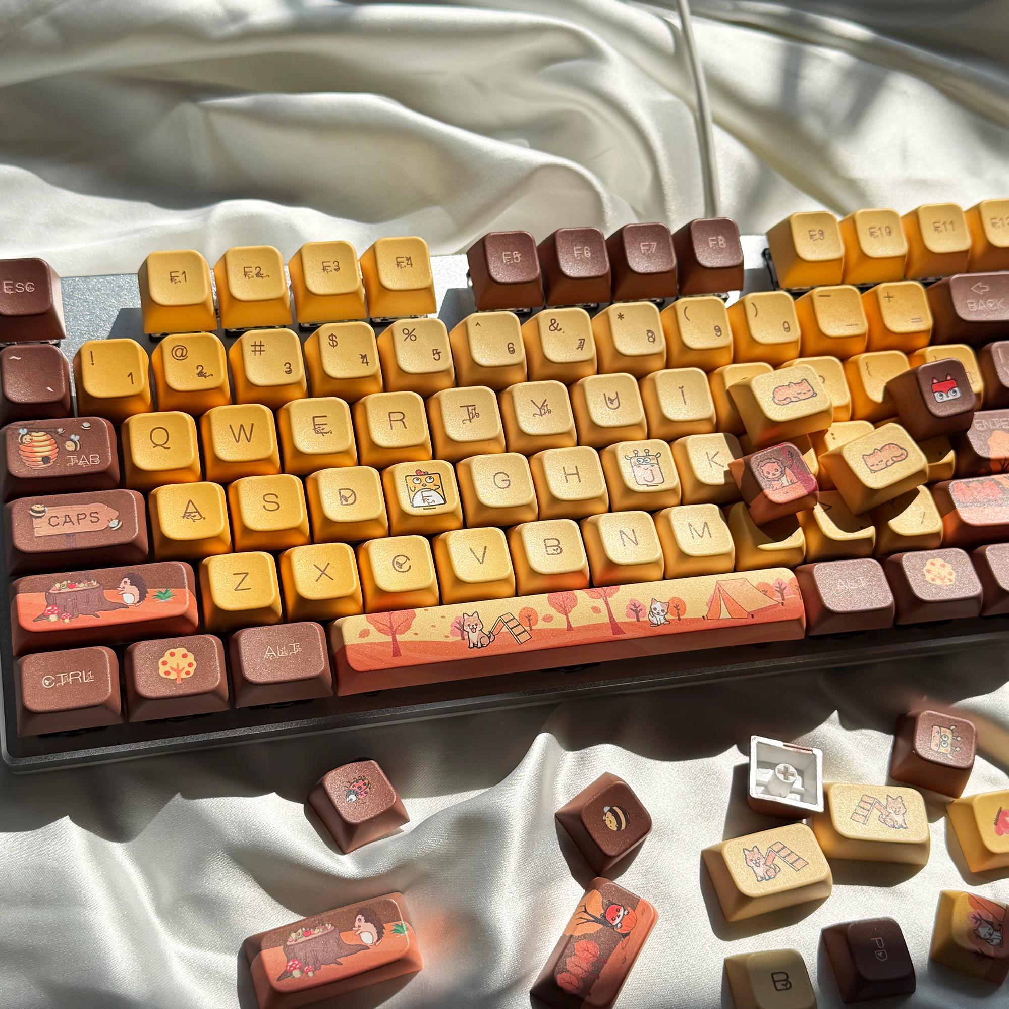 Handcrafted Autumn Gradient Keycap Set | 138 Keys Yellow & Brown PBT ...
