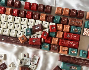 Caramel Cocoa Kawaii Keycaps Set – 140 Handmade PBT Cute Colorful Pastel Keycaps for Mechanical Keyboard| Aesthetic Gaming Desk Decor Gift