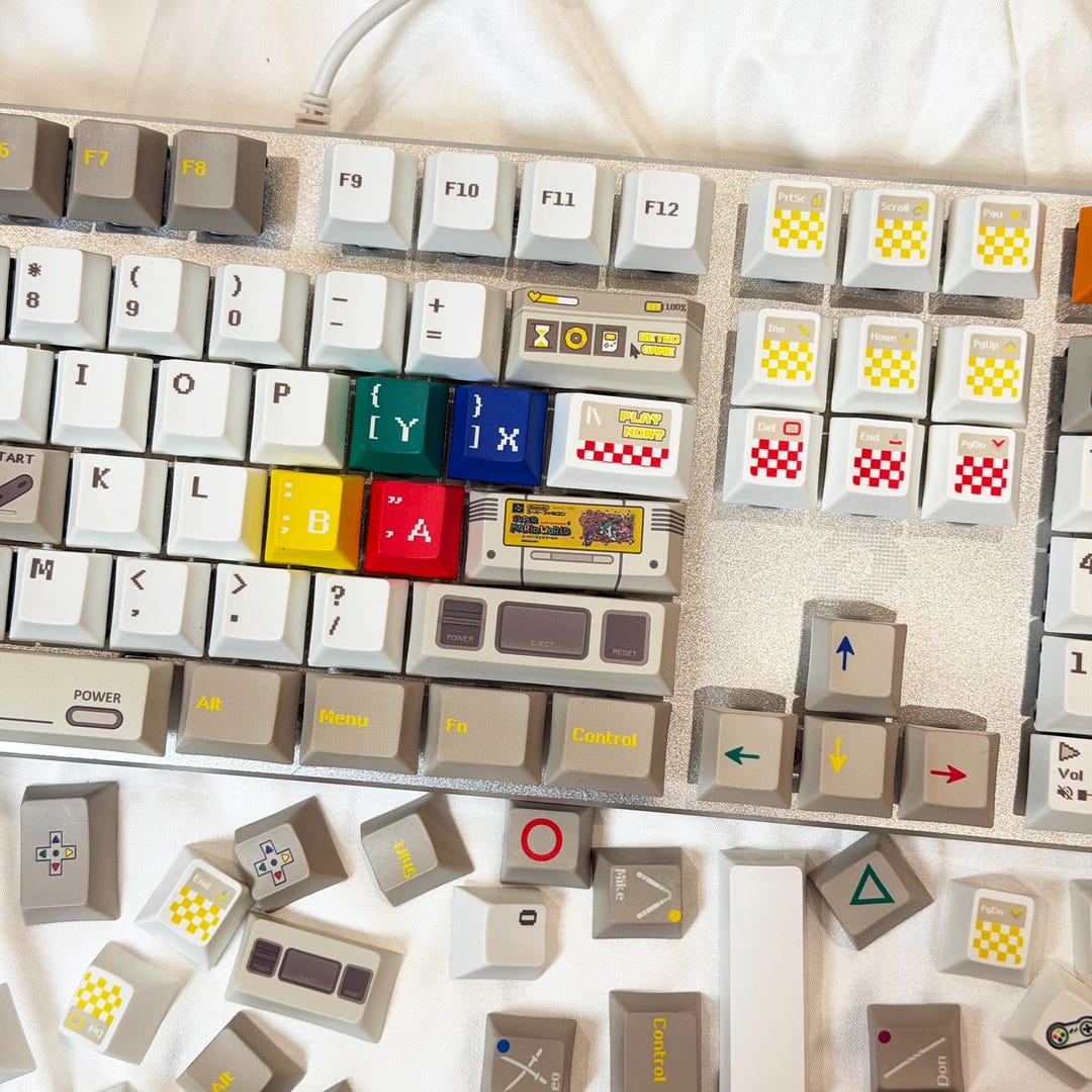 Retro Game Console Inspired Keycap Set |150 Keys White PBT Keycaps ...