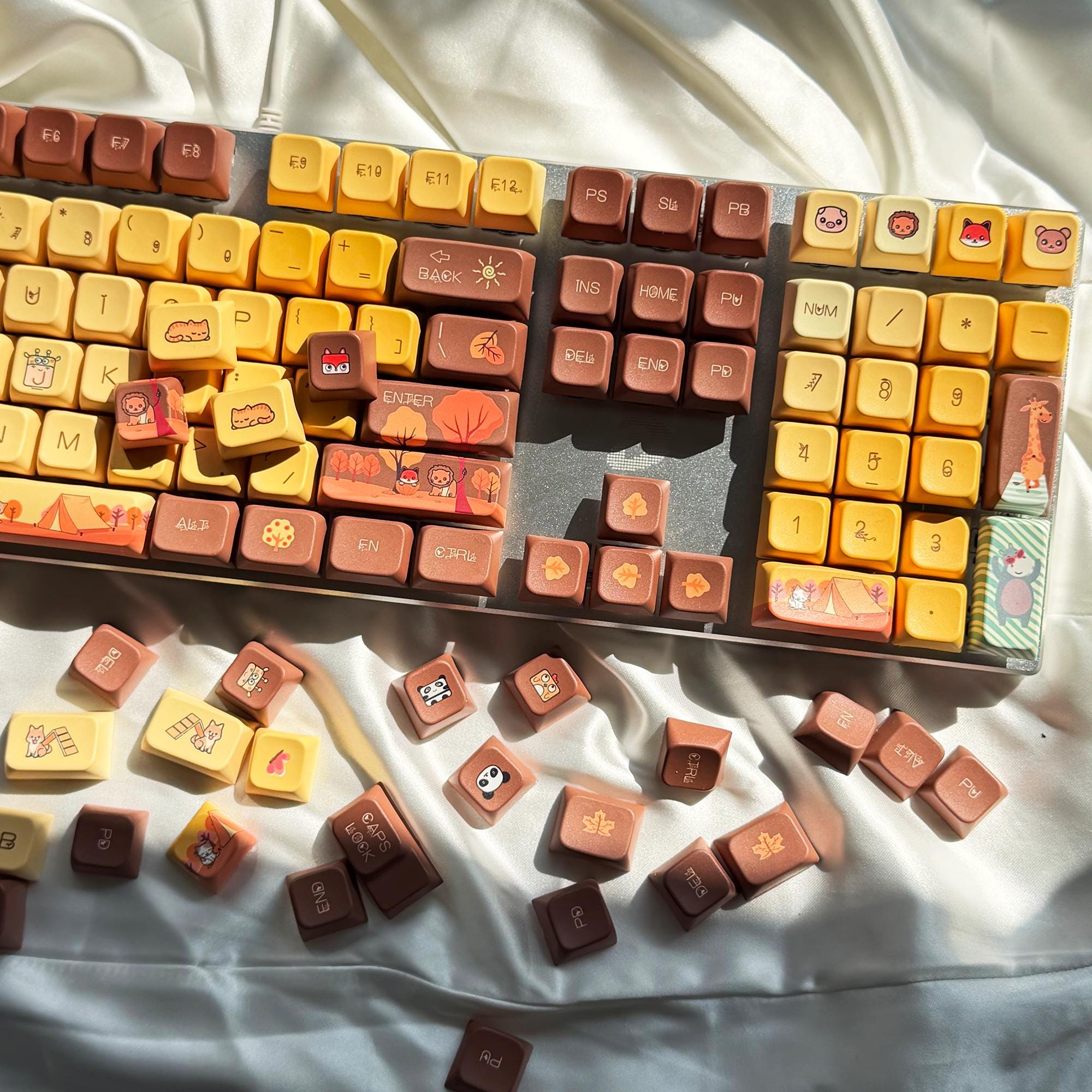 Fall Key Caps Handcrafted Autumn Gradient Keycap Set | 138 Keys Yellow & Brown PBT ...