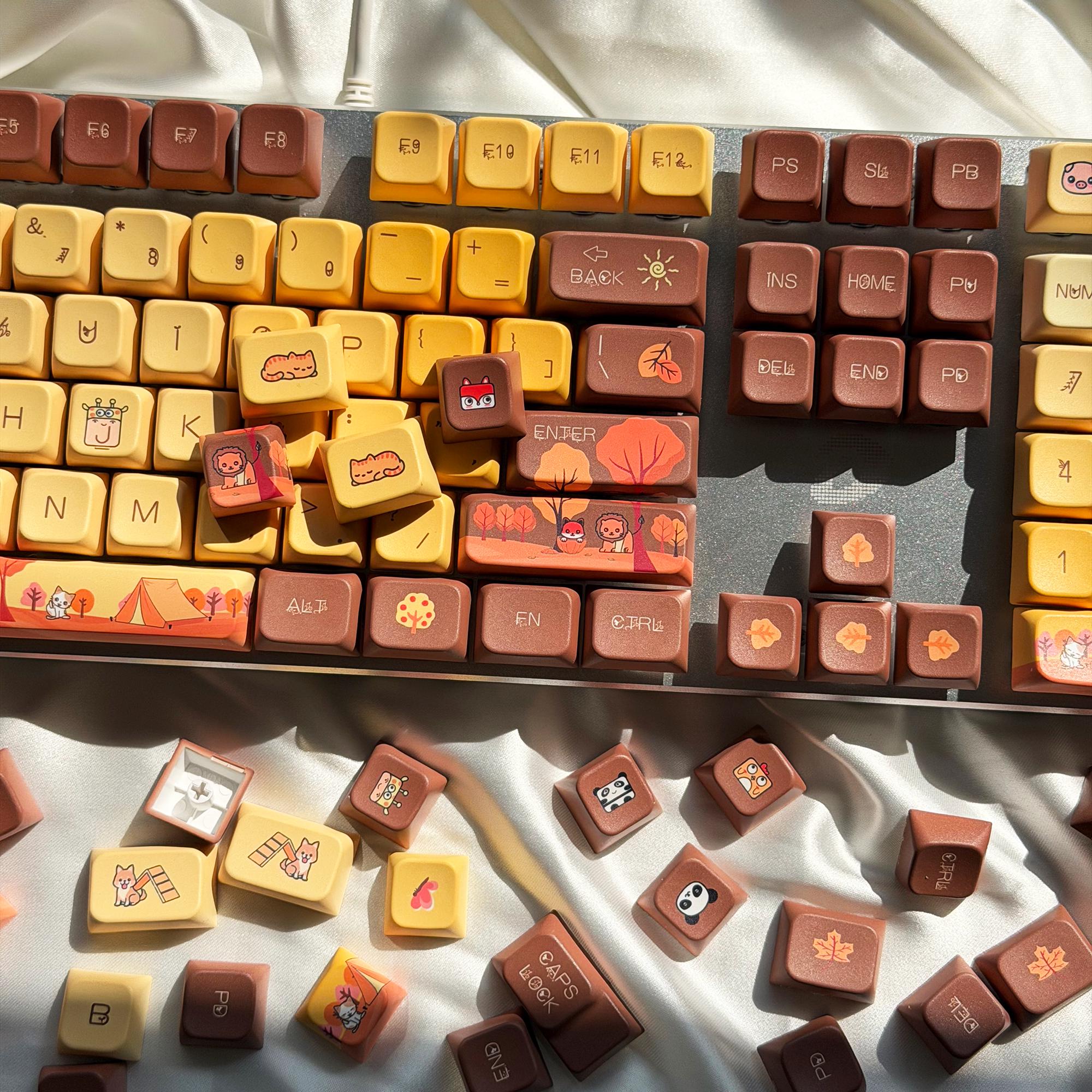 Handcrafted Autumn Gradient Keycap Set | 138 Keys Yellow & Brown PBT ...