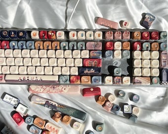 Juego de 140 teclas de Harry Potter con diseño de búho, teclas de sublimación PBT con temática de mago vintage, teclas mecánicas hechas a mano, un regalo para ella
