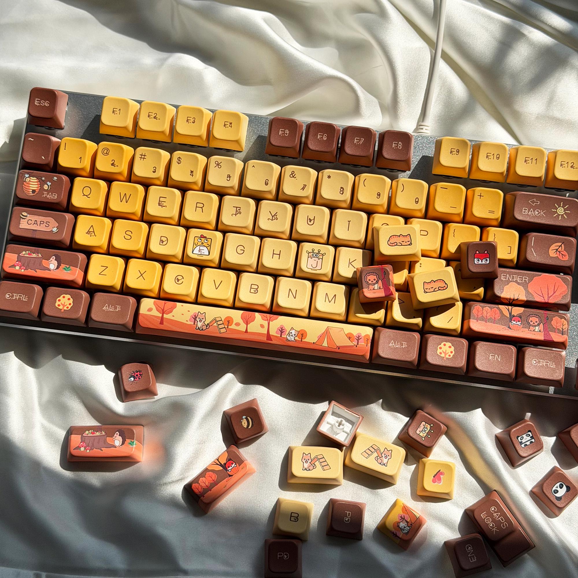 Fall Key Caps Handcrafted Autumn Gradient Keycap Set | 138 Keys Yellow & Brown PBT ...