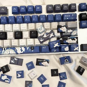 Blue Cloud Artisan Keycap Set — 135-Key Custom Keycaps | Birthday Gift | Handmade Keycaps | PBT Keycaps | Pastel Keycap Set-A gift for him