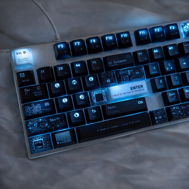Glowing Circuit Map Keycap Set–handmade Frosted Black & Clear Keycaps ...