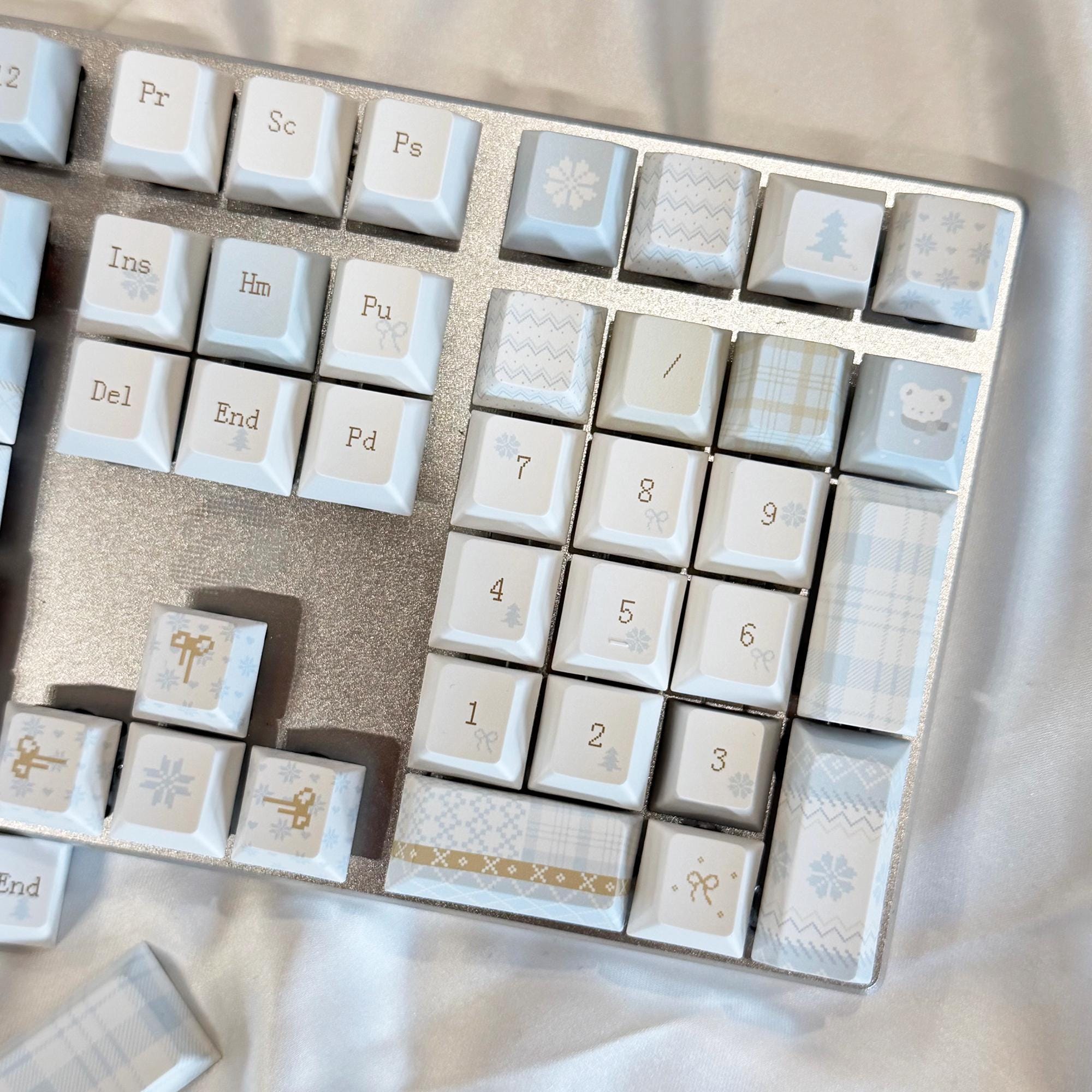 Snowflake Computer Key Caps Winter Bear Letter Keycaps-129 PBT Side-lit Gradient Blue & White ...