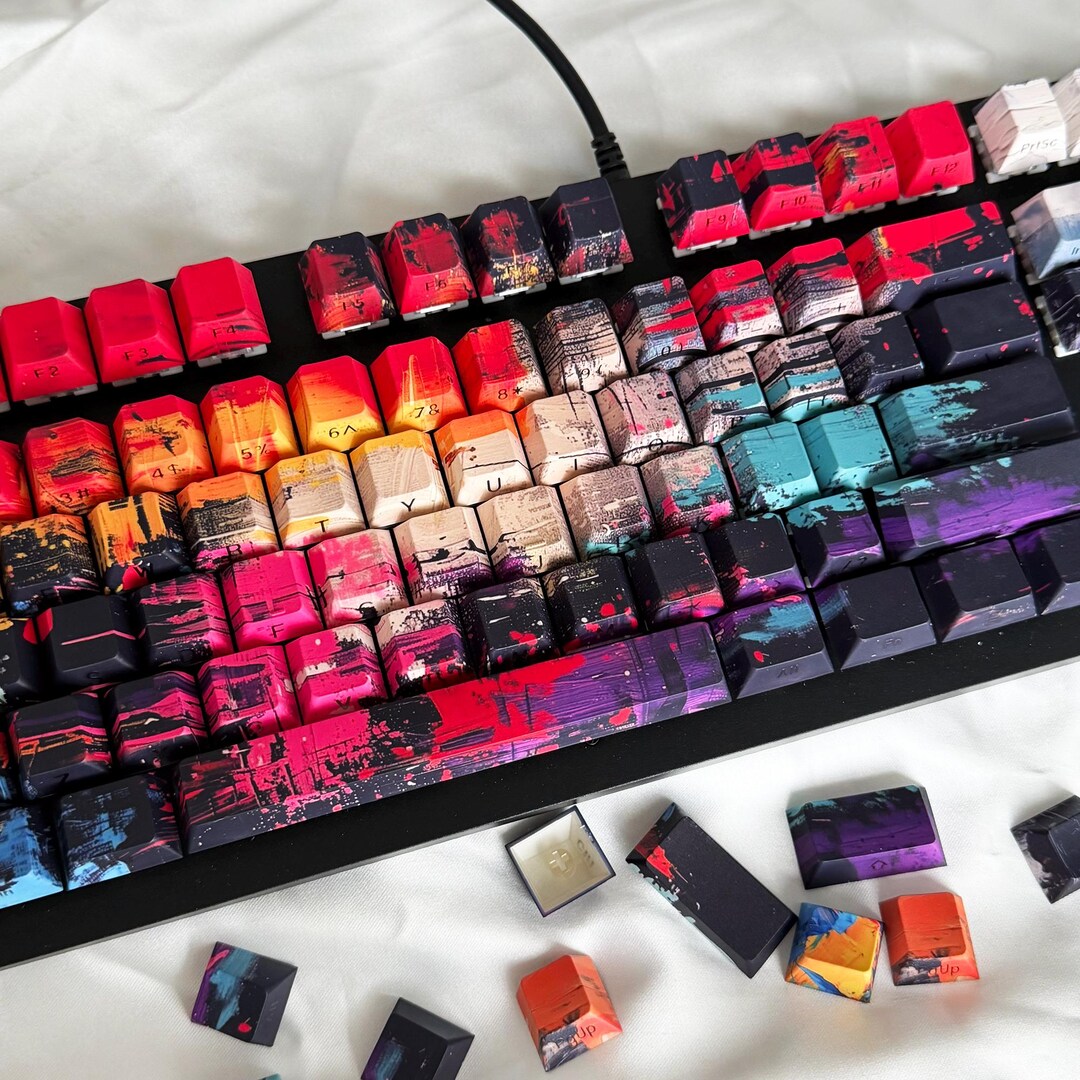 Oil Painting Graffiti Keycaps Set–100 Keys Side-lit Shine Through ...
