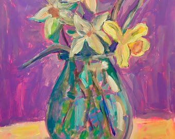 Merci pour les fleurs (2026) 16 x 20 peinture acrylique originale sur papier