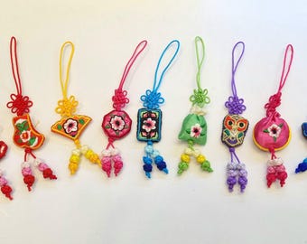 Korean Traditional Norigae Keychain | Handmade Embroidered Knot Charm | Lucky Talisman Bag Charm