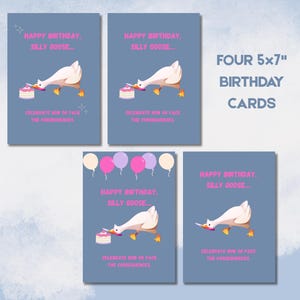 4 Silly Goose Birthday Card – Funny Goose Birthday | Cute Card Set | Happy Birthday Silly Goose | Printable Card | Funny Birthday Designs