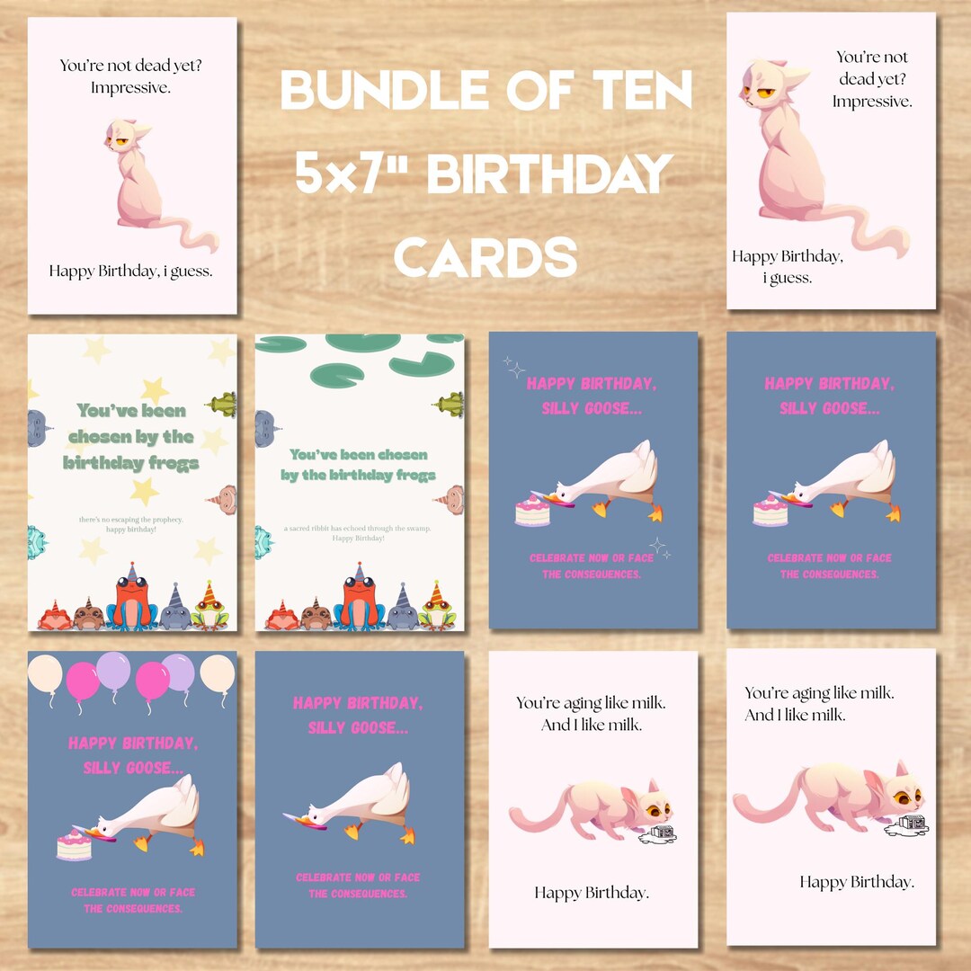 Funny Birthday Card Bundle – Printable Pack of 10 Cards | Cat Dad ...