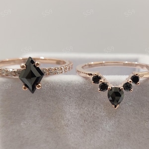 1 Ct Black kite cut diamond engagement wedding ring set in 925 sterling silver,kite ring,bridal ring set,black ring,ring for women,gift,ring