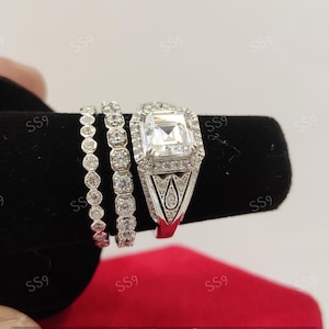 1930s Antique 2 Ct white Asscher cut Diamond Engagement Wedding ring set in 925 sterling silver,gift for her, Antique engagement ring, gifts