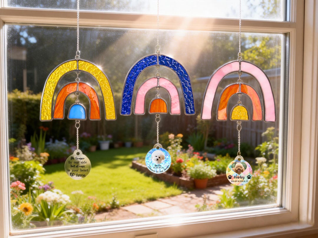 Personalized Rainbow Bridge Stained Glass Sun Catcher,memorial Rainbow ...