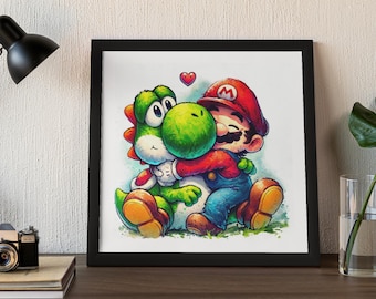 ブロッパー水彩画プリント、マリオファンアート、ビデオゲーム壁装飾