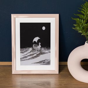 Vintagekonstillustration – Pojke i båten - Vilse till sjöss - Etsning digital nedladdning för inramning, konst, tryck, hantverk och decoupage