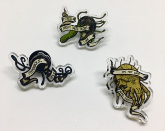 Microbiologie / microbe tattoo stijl pins - Kaas mijt Ebola en H Pylori - Virus Science Geek Gift Pins Originele Art Pin Badge Design