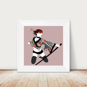 Sachiko - Geisha Samurai Japanese Style Digital Art Print (29.7 cm x 29.7 cm)