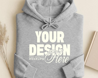 Sport Grey Gildan 18500 Folded Flat Lay Mockup, Hoodie Sweatshirt Mockup, Hooded Sweater Flatlay, Simple G185 Mock, White Background Mockup