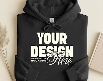 Black Gildan 18500 Folded Flat Lay Mockup, Hoodie Sweatshirt Mockup, Hooded Sweater Flatlay, Simple G185 Mock, White Background Mockup