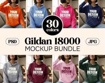Maqueta de sudadera con capucha Gildan 18500 (30 unidades) / Maqueta de sudadera con capucha G185 (30 unidades) / Estilo de vida bohemio en el modelo / Maquetas bohemias de moda en 30 colores