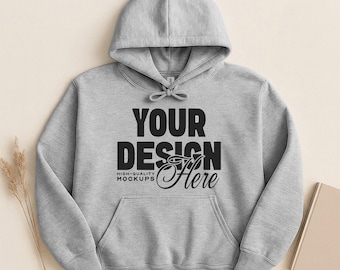 Sport Grey Gildan 18500 Flat Lay Mockup, Hoodie Sweatshirt Mockups, Hooded Sweater Flatlay, Simple G185 Mock-Up, White Background Mock