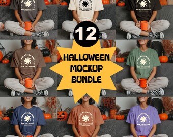 12 Comfort Colors C1717 Summerween Mockup Bundle | C1717 T-Shirt Mockups | 12 Colors Model Mockup | Halloween Fall Aesthetic | Mock Pack
