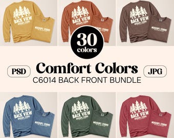 30X Comfort Colors C6014 platliggende mockupbundel met lange mouwen | CC 6014 Mock-up met lange mouwen voor- en achterkant | Instellen voor canvas, Photoshop
